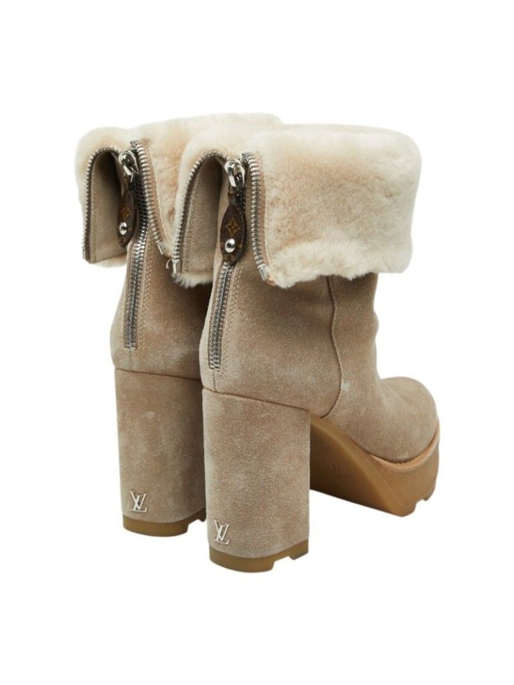 Louis Vuitton LV Bob Line Shearling Ankle Boots 37.5 Beige - Picture 2 of 10